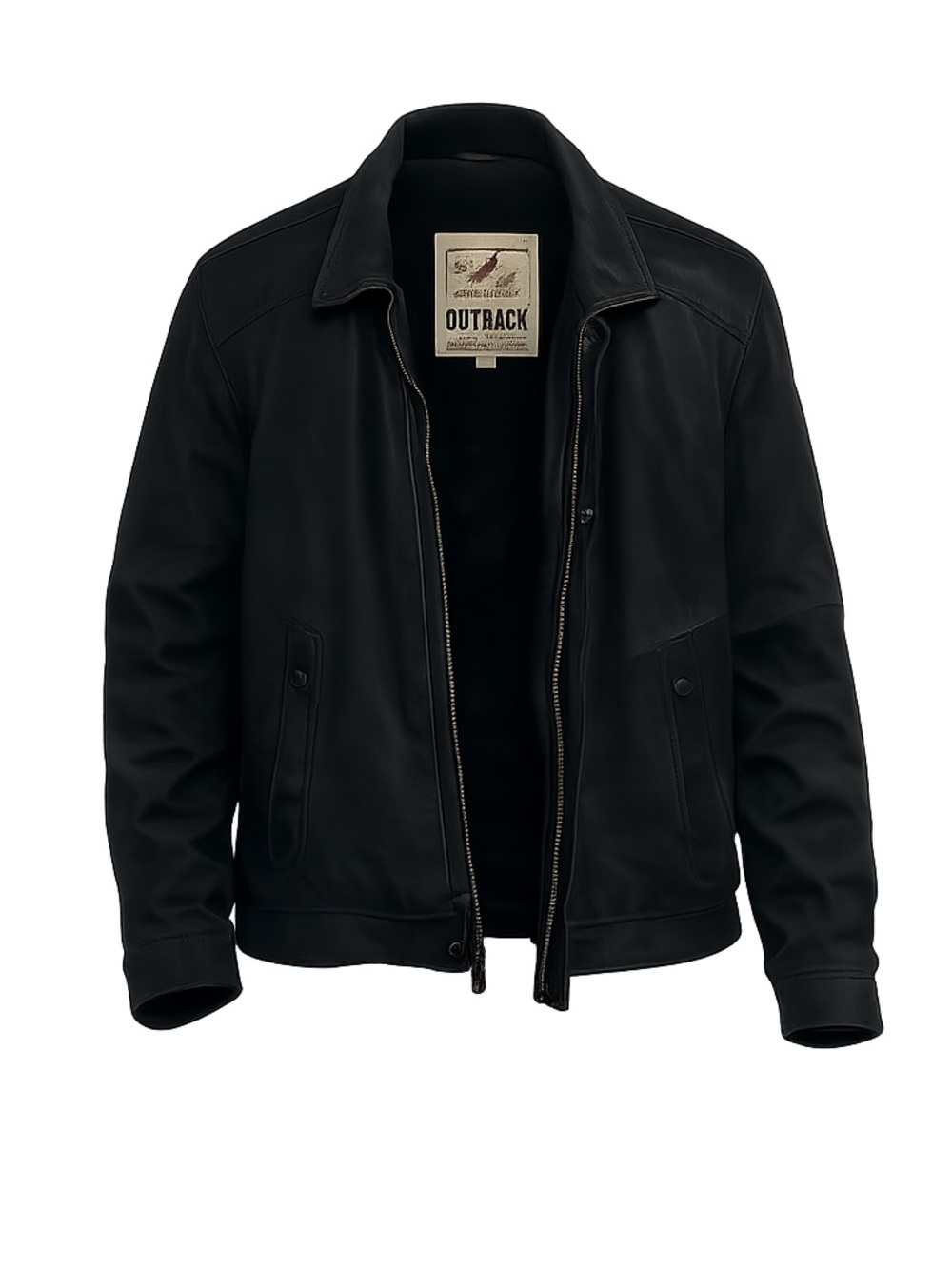 New Zealand Outback Men's Vintage Black Leather Bomber Jacket Size L Full Zip